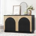 Yechen 55 Inch Fluted Sideboard Buffet Cabinet with Arched Reeded Doors, Modern Mid Century Credenza Accent Storage Cabinet with Adjustable Shelves for Living Room, Dining Room or Kitchen