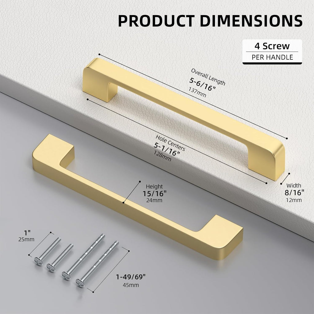 30 Pack 5 Inch Brushed Gold Cabinet Pulls Solid Zinc Alloy Gold Cabinet Handles - Brushed Brass Dresser Drawer Pulls for Kitchen Cabinet Hardware Zinc Alloy Handles