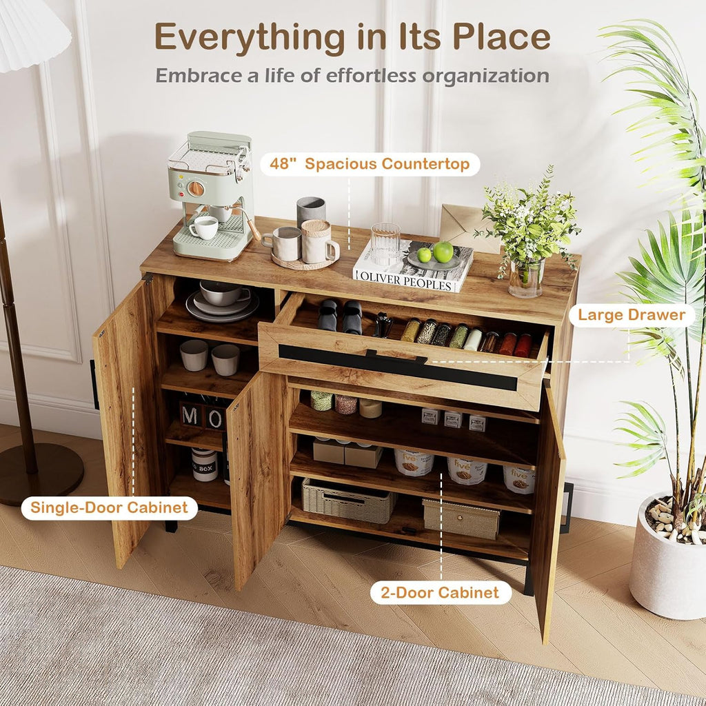 Giantex 48" Buffet Cabinet with Storage, 3-Door Large Farmhouse Sideboard with Drawer, Removable Shelves, Accent Buffet Table for Entryway Coffee Bar, Kitchen, Entryway, Living Room
