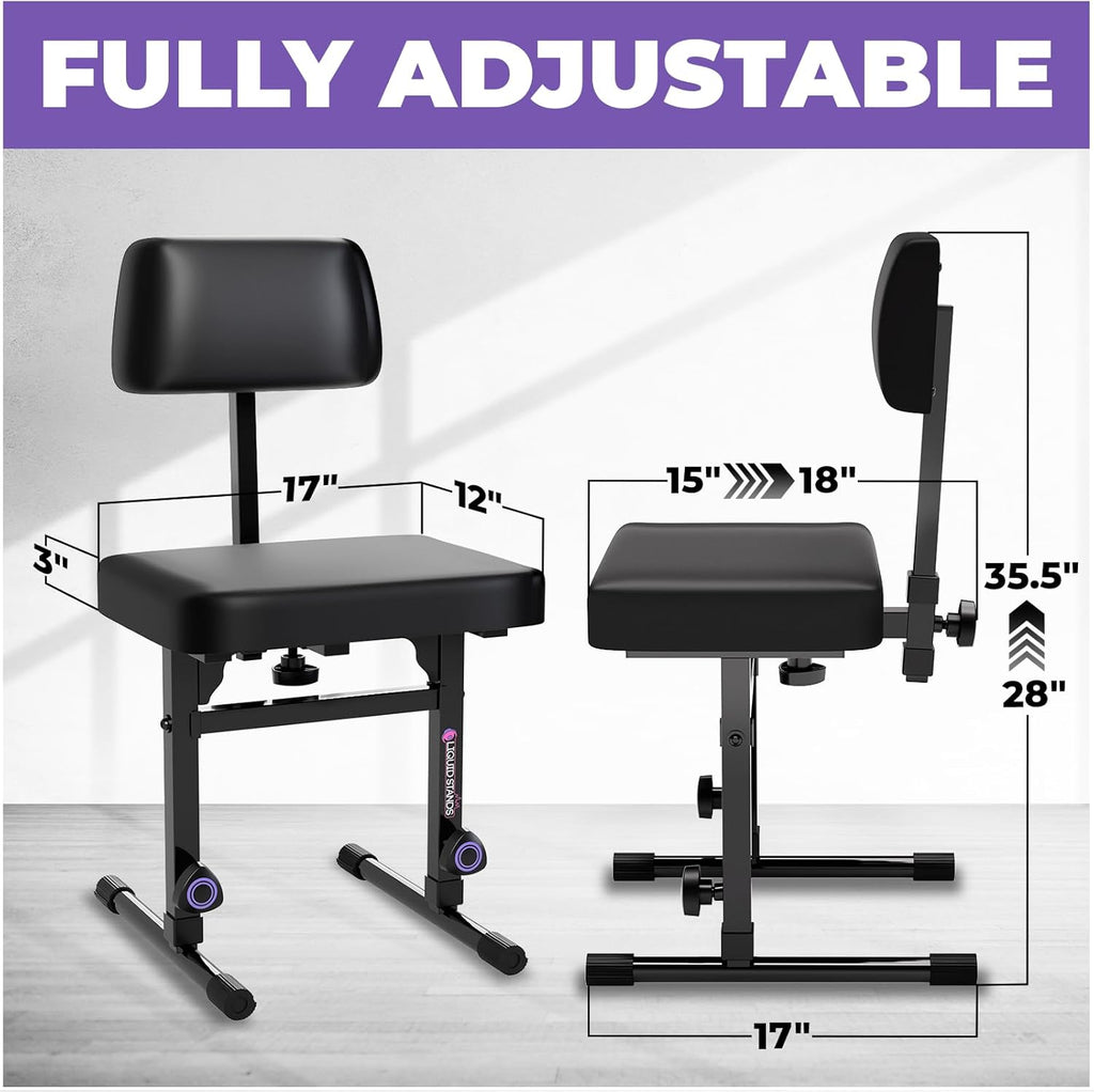 Liquid Stands Piano Bench Adjustable Stool – Music Keyboard Bench with Backrest Seat for Piano Keyboard Stand with Black Padded Cushion for Musicians Piano Stool Chair