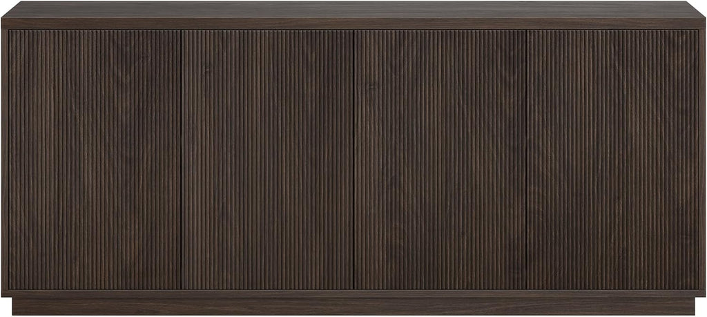 Henn&Hart 68" Fluted Sideboard Buffet Cabinet, Modern Ribbed Wooden Credenza with 4 Doors, Adjustable Shelves, and Cable Management Cut-Outs for Dining Room, Living Room or Entryway, Rich Brown