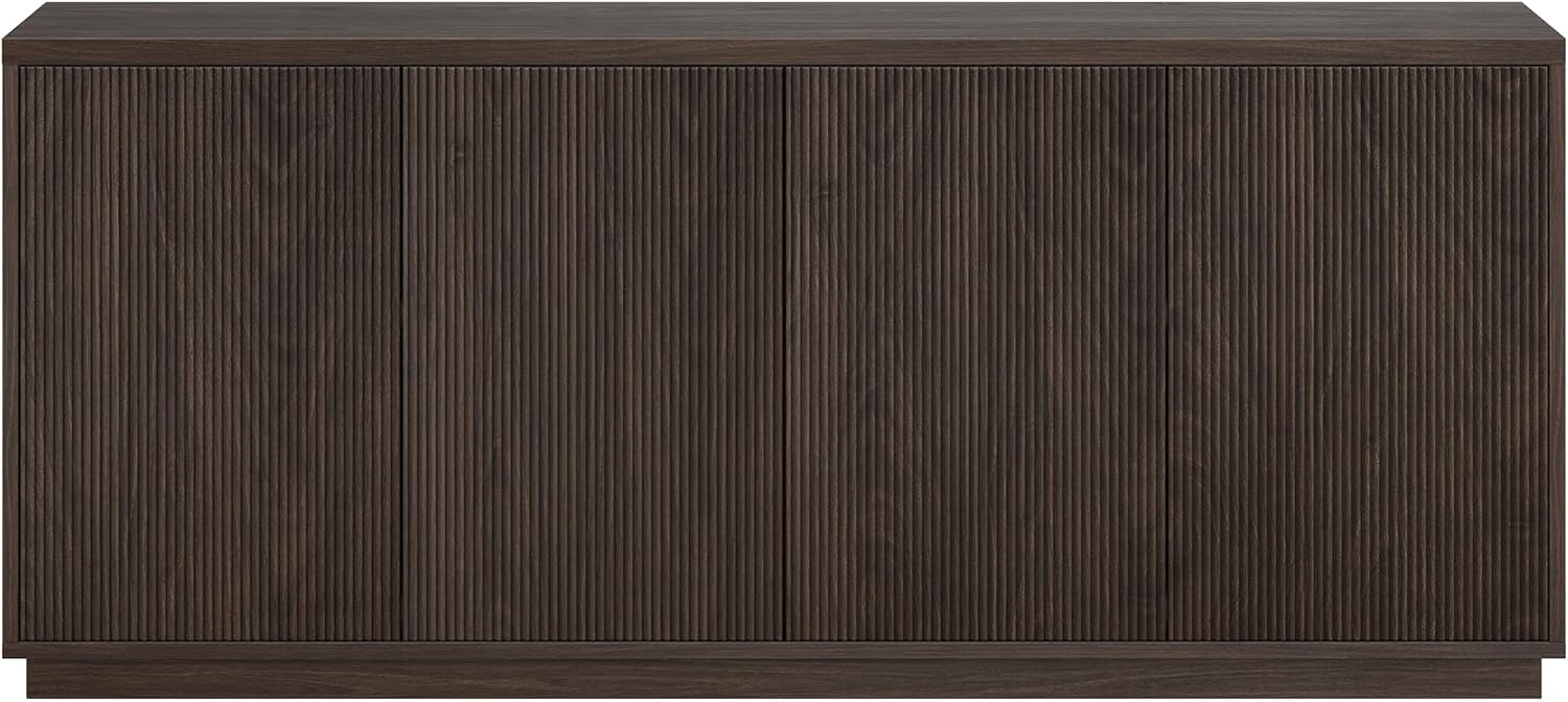 Henn&Hart 68" Fluted Sideboard Buffet Cabinet, Modern Ribbed Wooden Credenza with 4 Doors, Adjustable Shelves, and Cable Management Cut-Outs for Dining Room, Living Room or Entryway, Rich Brown
