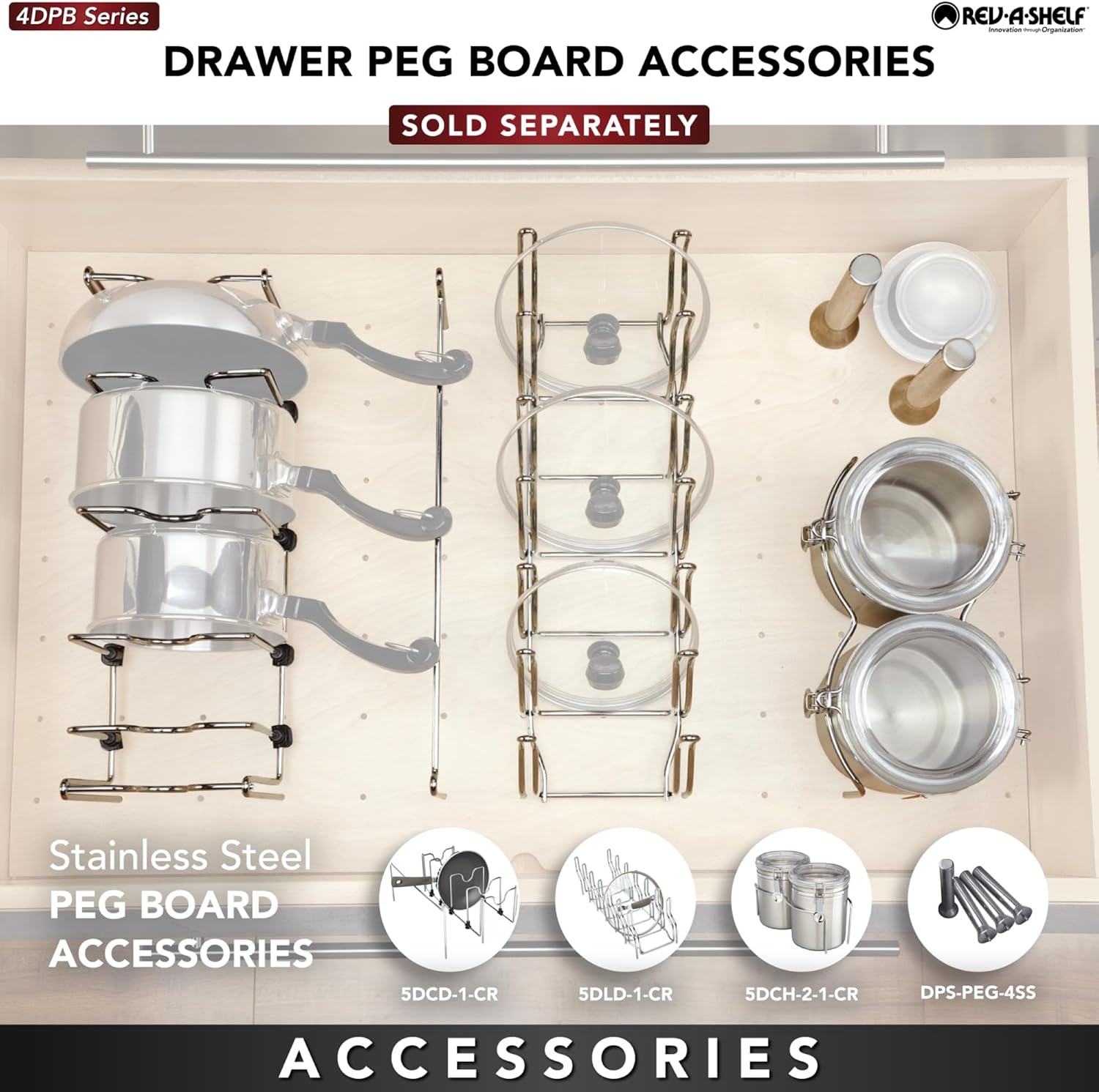 Rev-A-Shelf Trimmable Pegboard Drawer Divider Organizer, Trim to Custom Fit Wooden Kitchen Cabinet Storage Utensil, Pots & Dish Rack, 30" x 21", 4DPS-3021