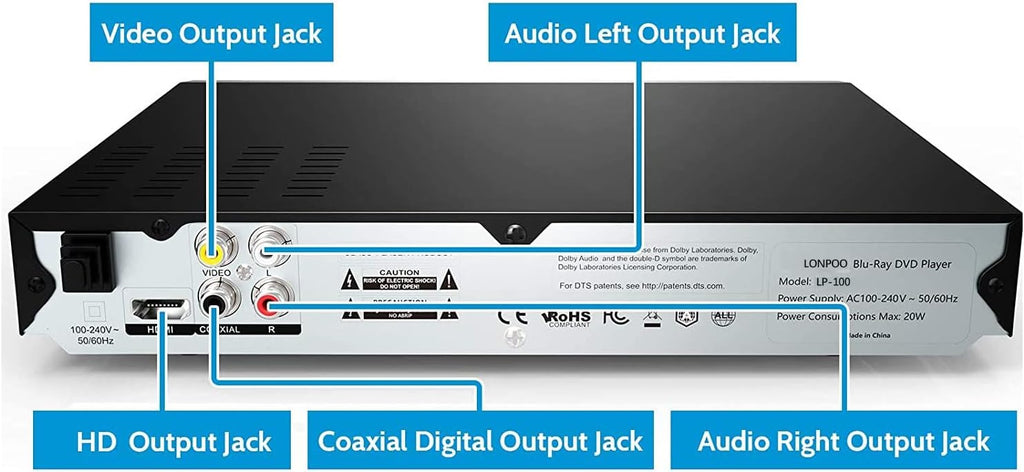 Blu Ray DVD Player,Full HD Blu-ray Disc Player CD Players with Easy Hook Up and User Friendly, 1080P Home Theater DVD Player with HDMI Output, Support HDD and USB Playback