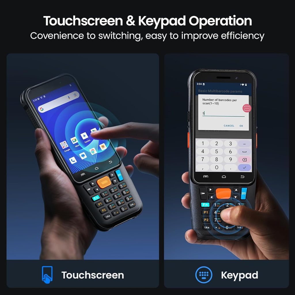 Eyoyo Wireless Android Barcode Scanner: Upgraded Android 15 Handheld Mobile Computer PDA with WiFi Bluetooth Cellular Connection, 4" Touch Screen & Keypad, GPS 1D/2D/QR Warehouse Inventory Scanner