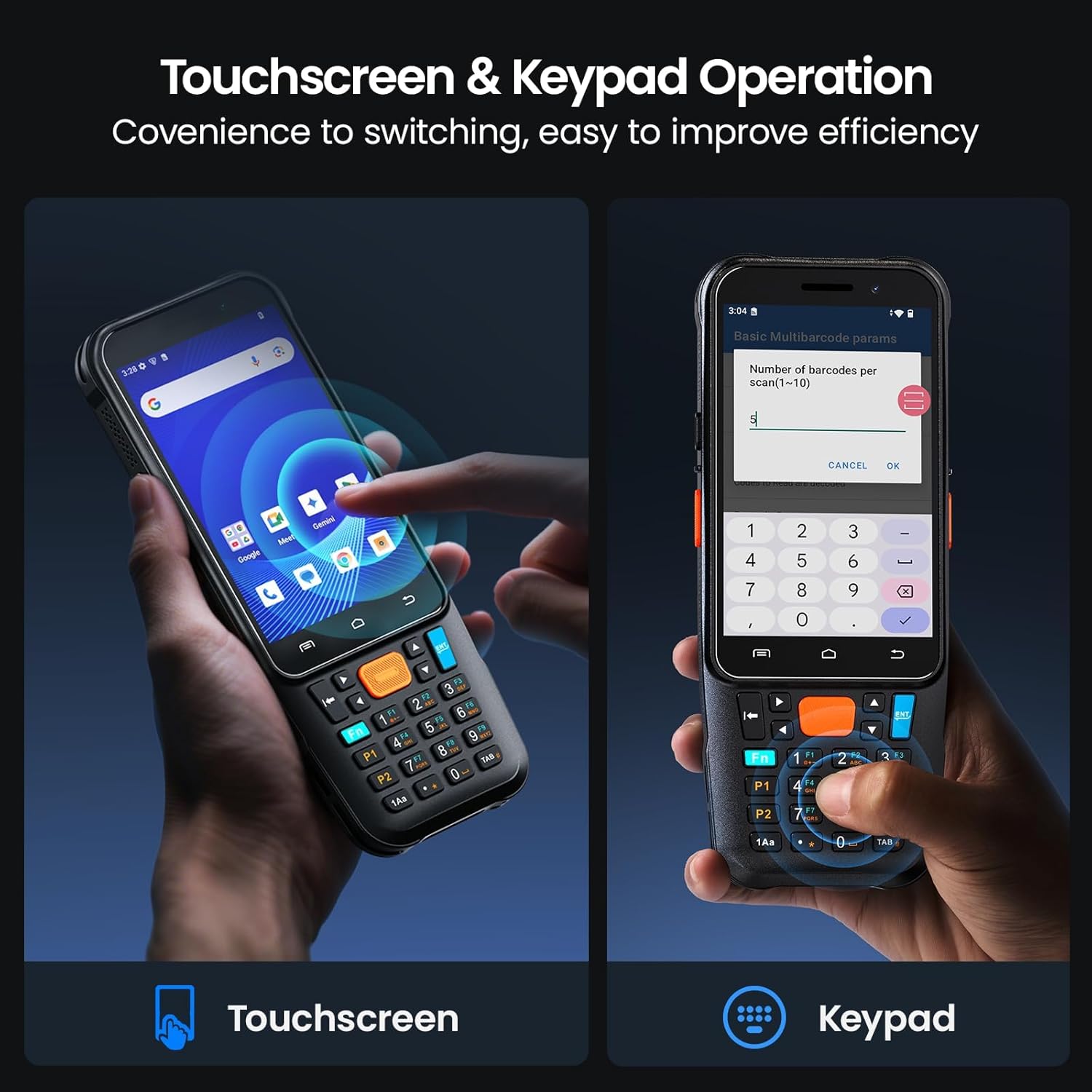 Eyoyo Wireless Android Barcode Scanner: Upgraded Android 15 Handheld Mobile Computer PDA with WiFi Bluetooth Cellular Connection, 4" Touch Screen & Keypad, GPS 1D/2D/QR Warehouse Inventory Scanner