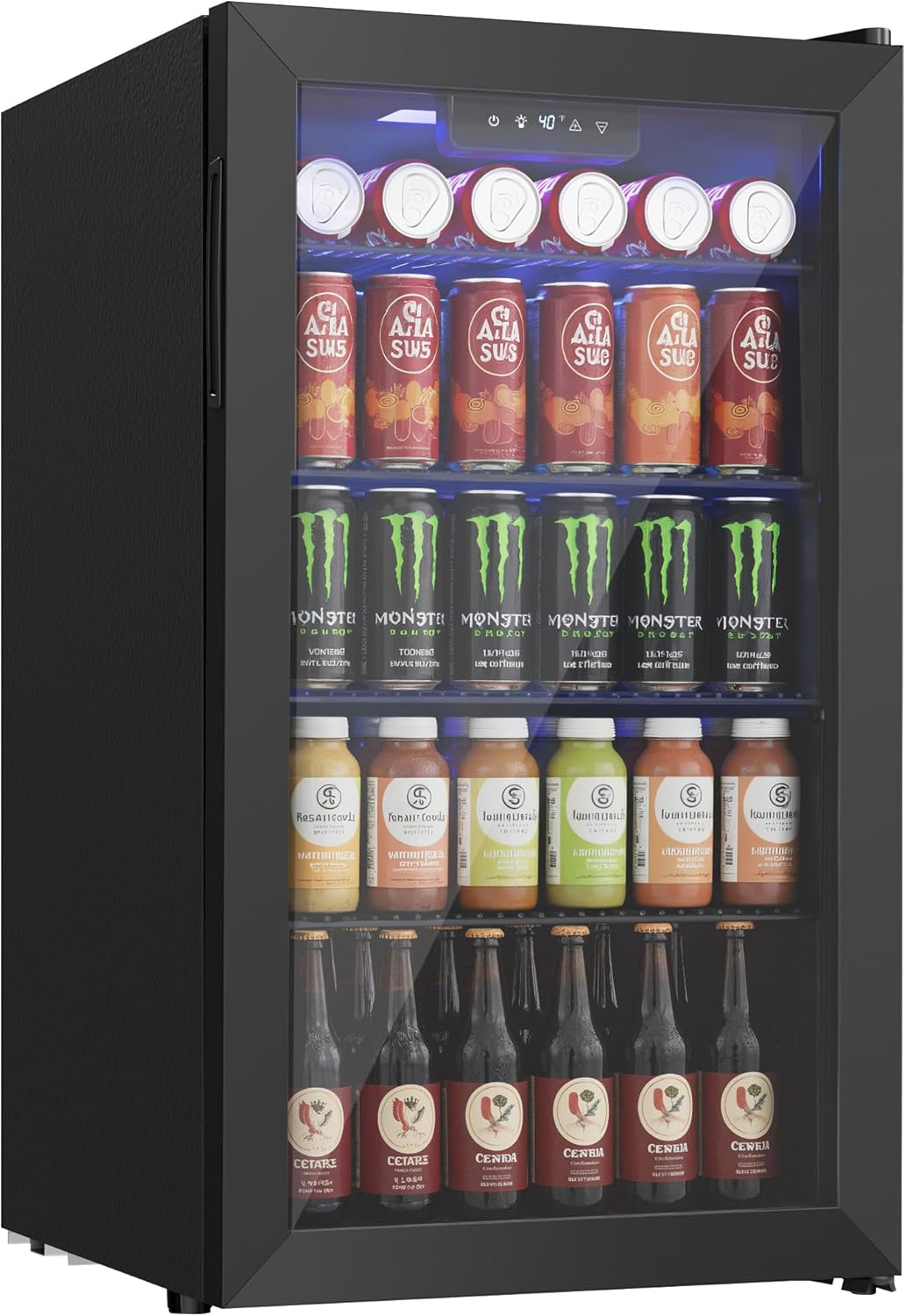 Icyglee Beverage Refrigerator Cooler, 126 Can Mini Fridge with Glass Door for Wine, Soda Beer, Beverage Cooler for Home, Bar, Office with Adjustable Removable Shelves, Black