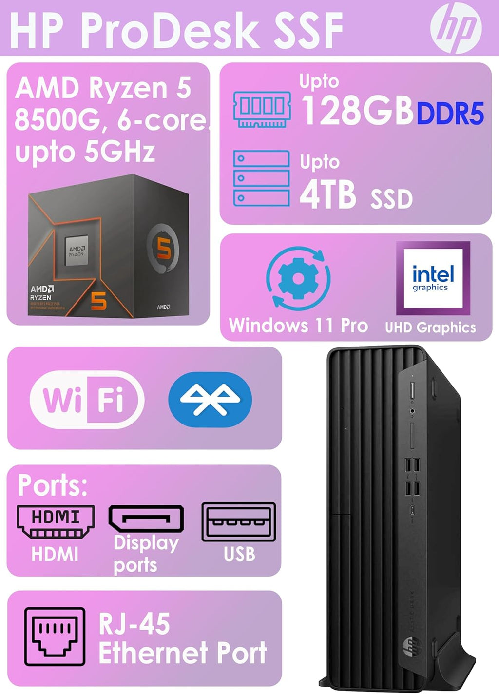 HP Desktop Computer Elite SFF G9| 6-core 5GHz Ryzen-5 Processor(1.3 Times Faster Than Intel i7-1255U) | 16GB DDR5 RAM, 512GB SSD| WiFi| Bluetooth| HDMI, USB, RJ-45| Windows 11 Pro| W/Wired KB & Mouse