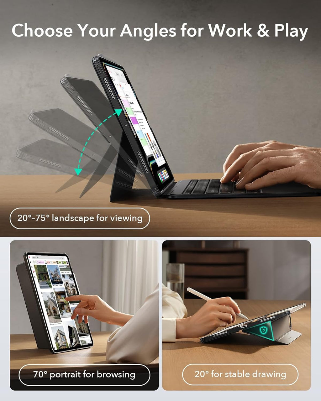 ESR for iPad Air 13 Inch Case Keyboard M4/M3/M2 (2026/2025/2024), Magnetic Detachable Keyboard, Portrait/Landscape Modes, Large Click-Anywhere Trackpad, Backlit Keys, Shift Series, Dark Gray