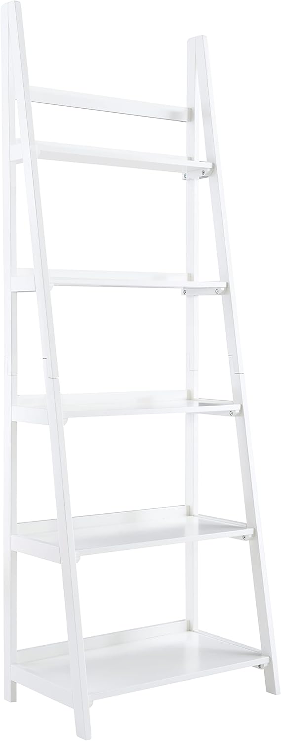 Melissa White Mid Century Five Shelf Ladder Bookcase by Linon