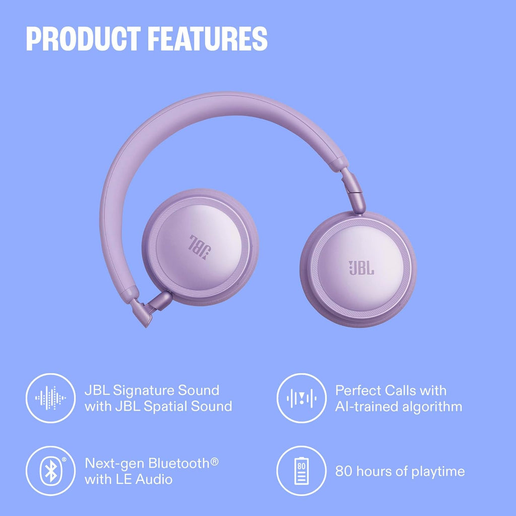 JBL Live 680NC - Wireless on-Ear True Adaptive Noise Cancelling Headphones, JBL Signature Sound with Hi-Res Audio, 2-mic Perfect Calls 2.0 with AI-Trained Algorithm, & Personi-Fi 3.0 (White)