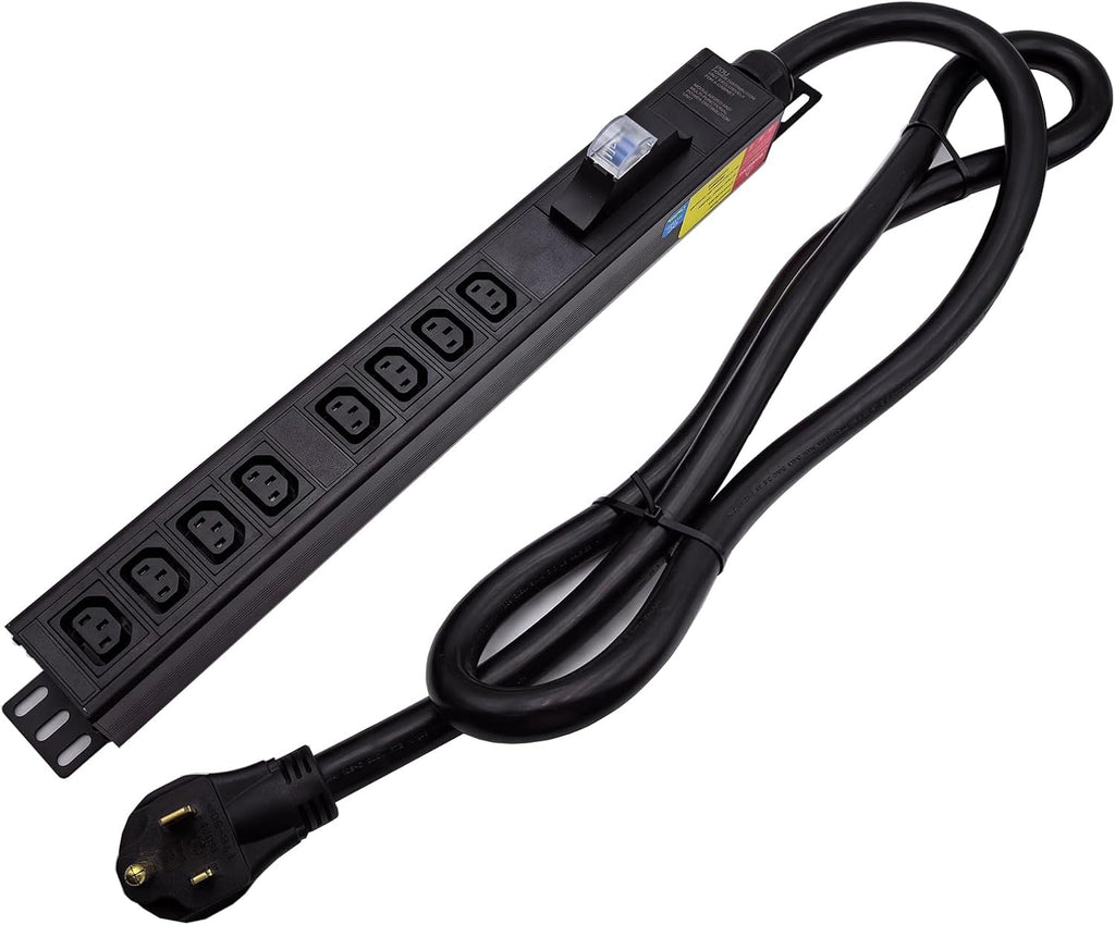 L6-50P 50 Ampere Rack Mounted PDU Power Socket with 8-Position C13 Socket Output Circuit Breaker Protection, Aluminum Alloy Shell 6-Foot 8AWG Cable (C13-08-S)
