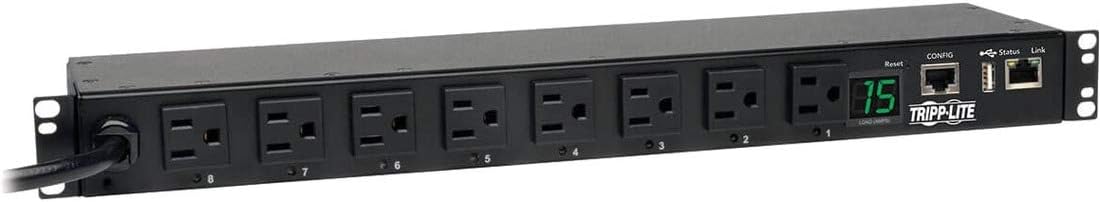Tripp Lite 1.4kW Switched PDU, 120V, 15A, 8 5-15R, 5-15P, LX Platform Interface, 12ft Cord, 1URM TAA, 2 Year Warranty (PDUMH15NET2LX)