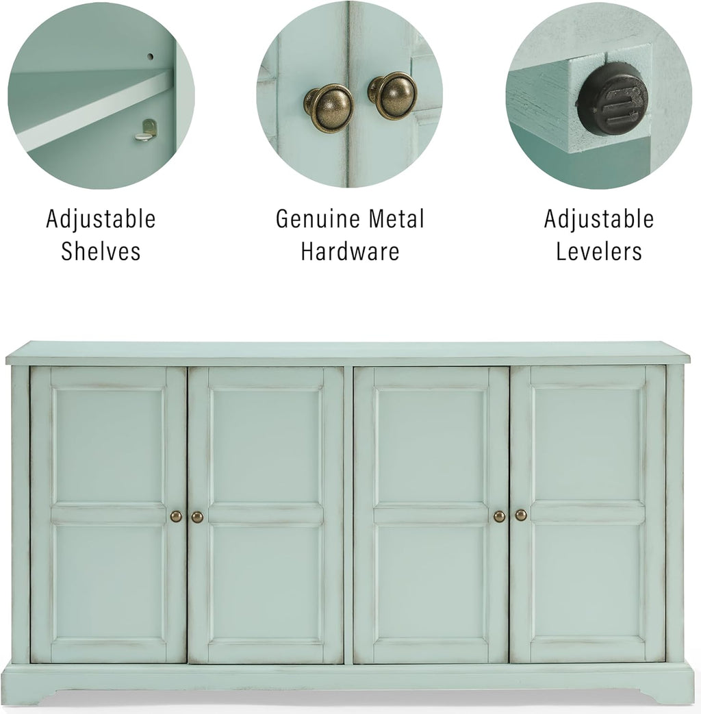 Crosley Furniture Holbrook Traditional Sideboard Buffet Cabinet, Kitchen Storage, Living Room TV Stand, Distressed Seafoam Blue