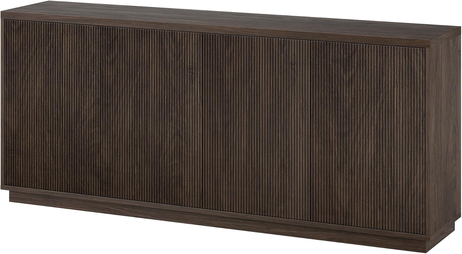 Henn&Hart 68" Fluted Sideboard Buffet Cabinet, Modern Ribbed Wooden Credenza with 4 Doors, Adjustable Shelves, and Cable Management Cut-Outs for Dining Room, Living Room or Entryway, Rich Brown
