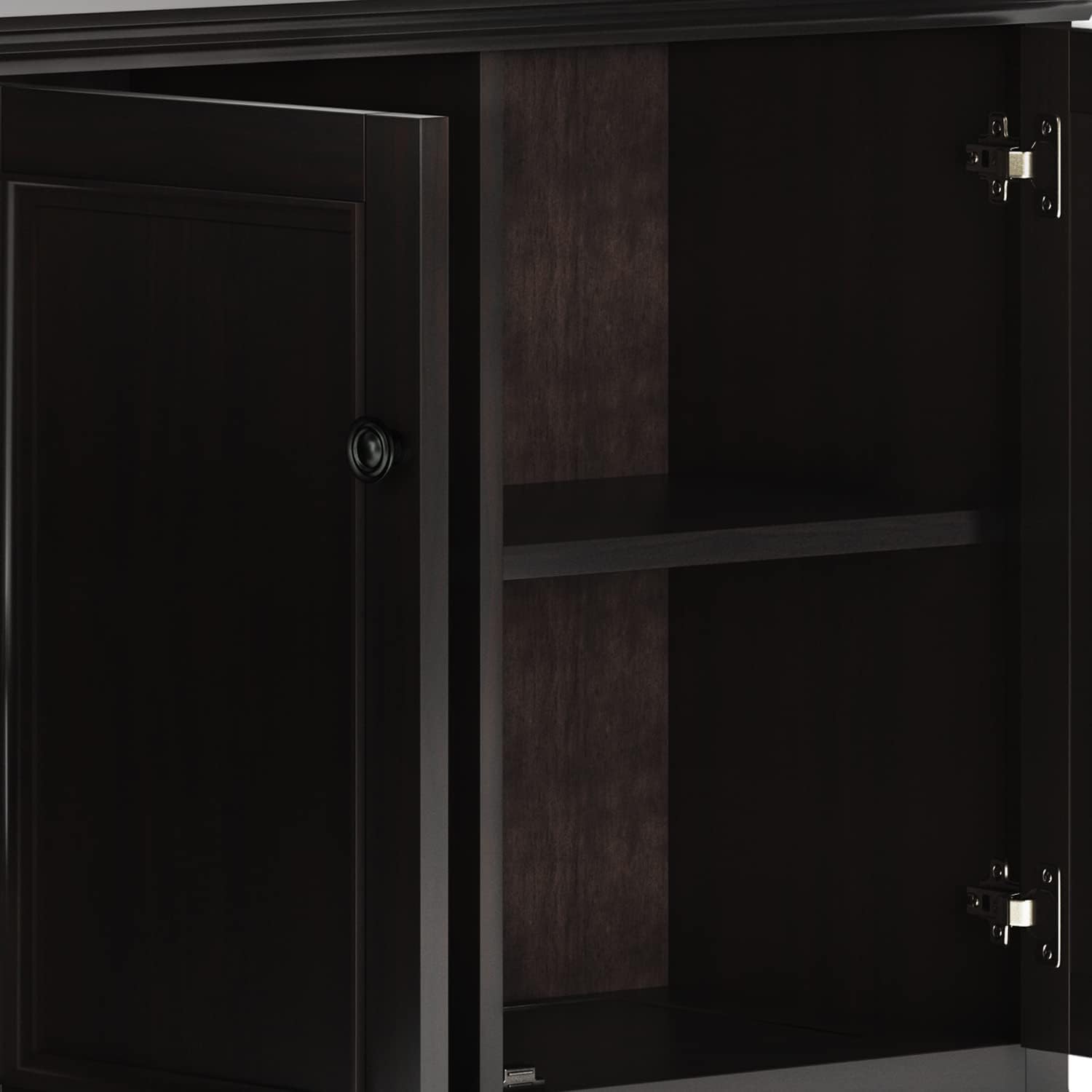 SIMPLIHOME Amherst 60-inch Wide Solid Wood 3-Door Storage Cabinet in Hickory Brown, Transitional-Style Buffet Sideboard for Living Room, Dining Room or Entryway