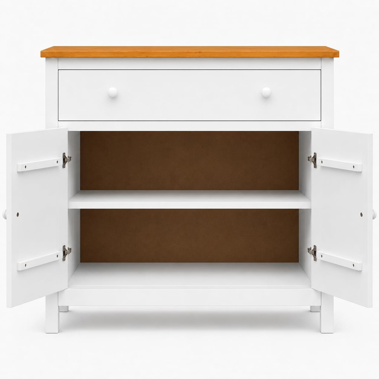 From the Tree Furniture 44" Wide White & Pine Top Solid Pine Shaker Sideboard Buffet Cabinet — 2 Doors, Adjustable Shelves & 1 Drawer — Anti-Tip Included — Two-Tone Farmhouse Finish for Dining Room