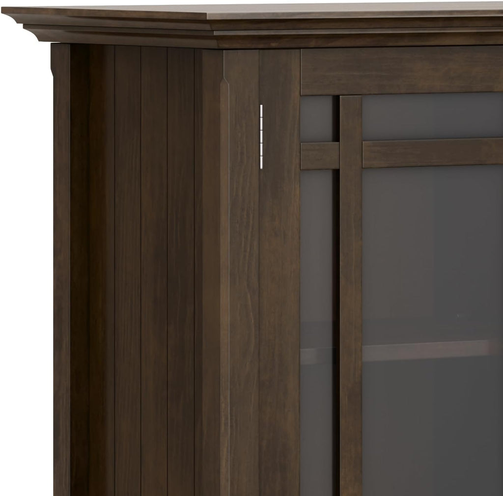 SIMPLIHOME Bedford Storage Cabinet - 62 inch Wide Solid Wood Sideboard Cabinet in Dark Tobacco Brown, Transitional Buffet for Living Room, Dining Room, or Entryway with Glass Doors and Shelves