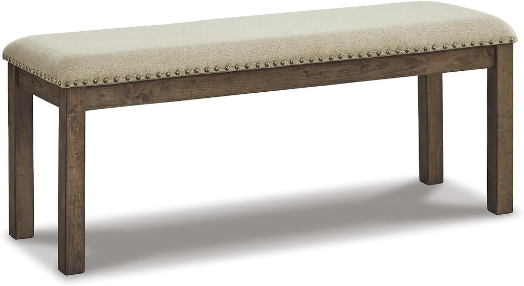 Signature Design by Ashley Moriville Casual Rustic Upholstered Dining Bench, Grey & Brown