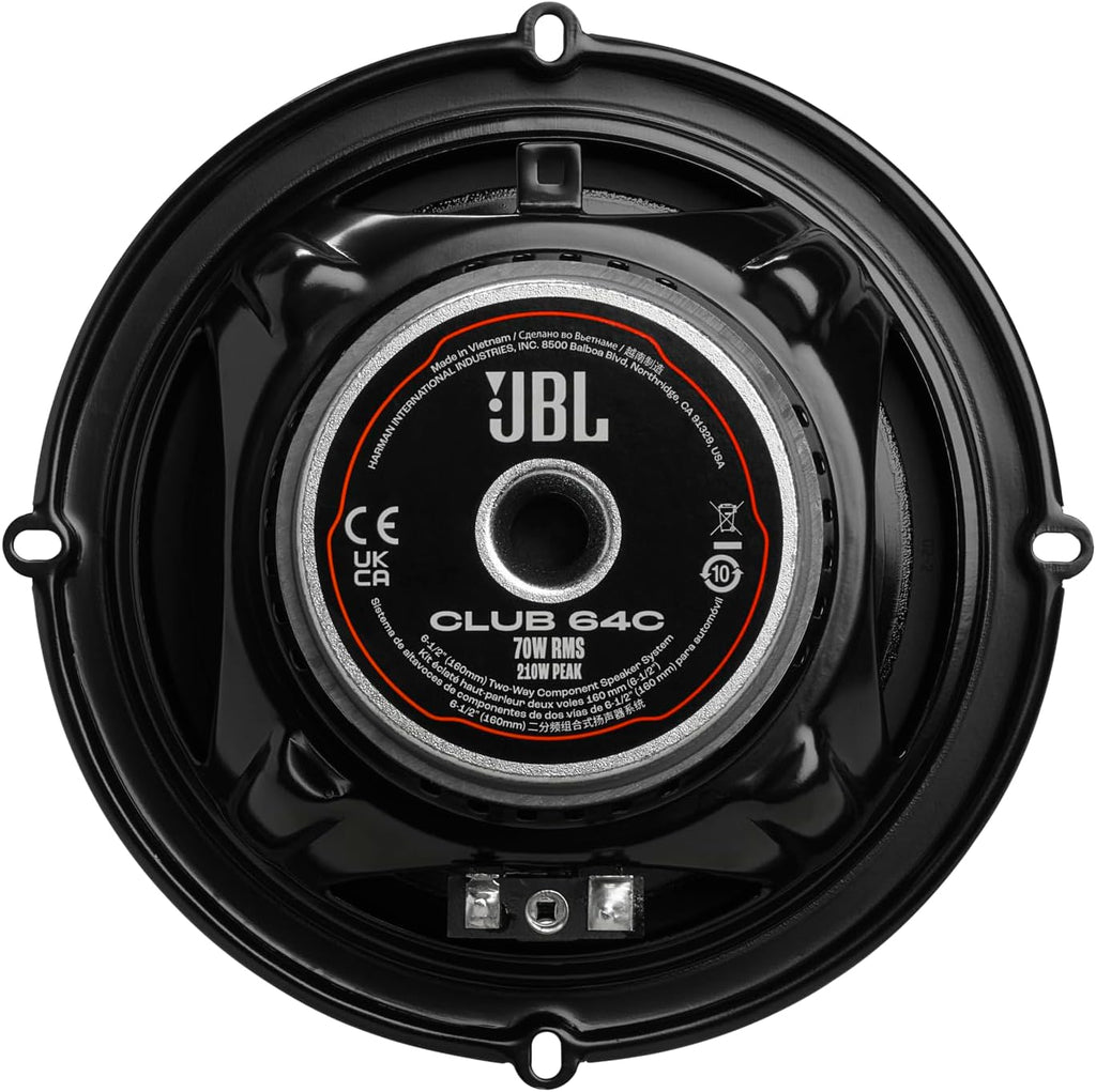 JBL Club 64C - 6-1/2" (160mm) Two-Way Component Speaker System, 70W RMS, 210W Peak, Sensitivity (@ 2.83V): 92dB, Frequency Response: 55Hz – 20kHz, Nominal Impedance: 3.0 ohms