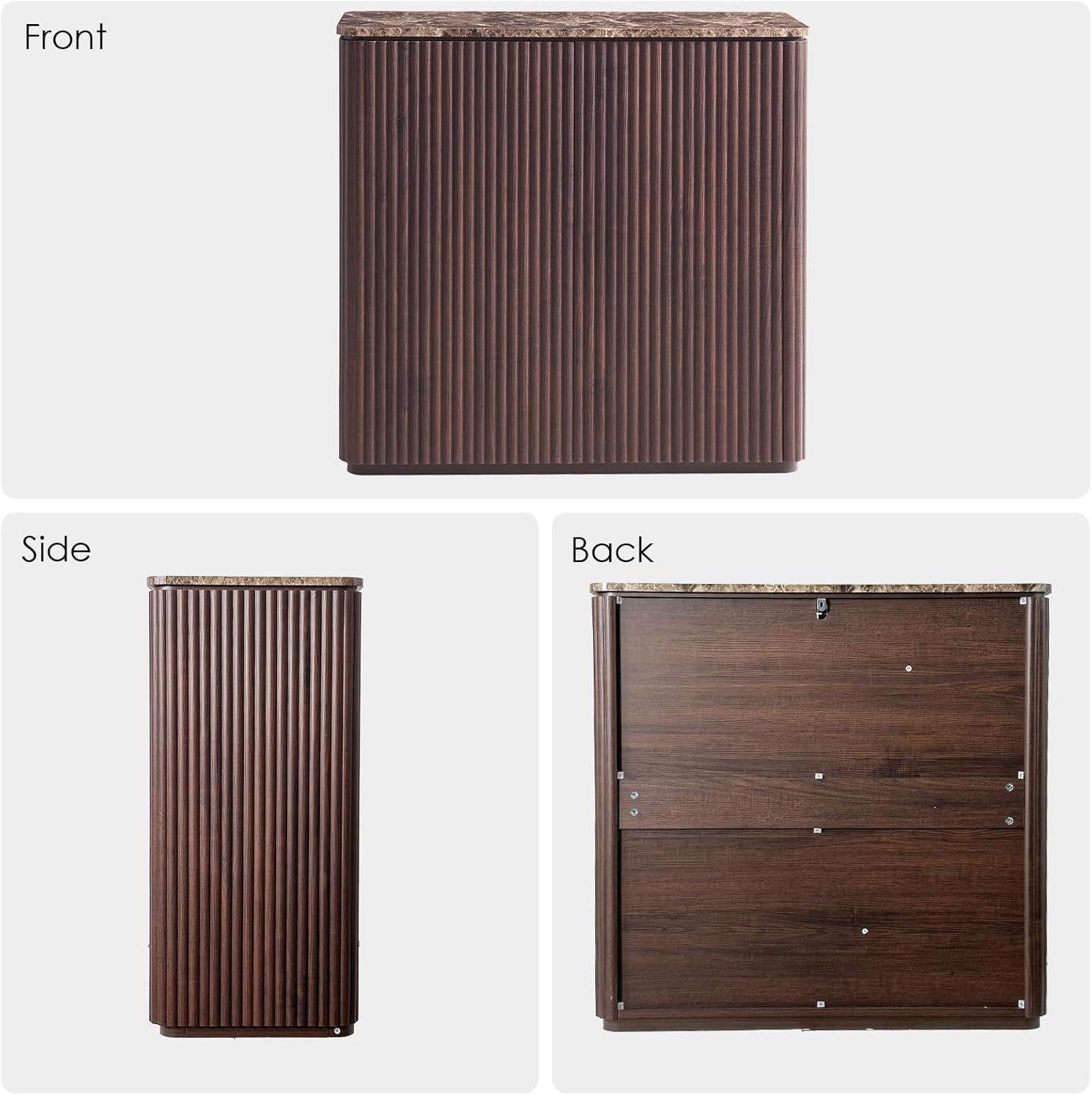 Fluted 2 Doors Sideboard Buffet Cabinet with Storage-Wooden Credenza w/Shelves, Faux Marble-Top Coffee Bar Console Table, Modern Buffet Cabinet for Dining, Kitchen, Living Room, Entryway,Dark Oak,1pcs