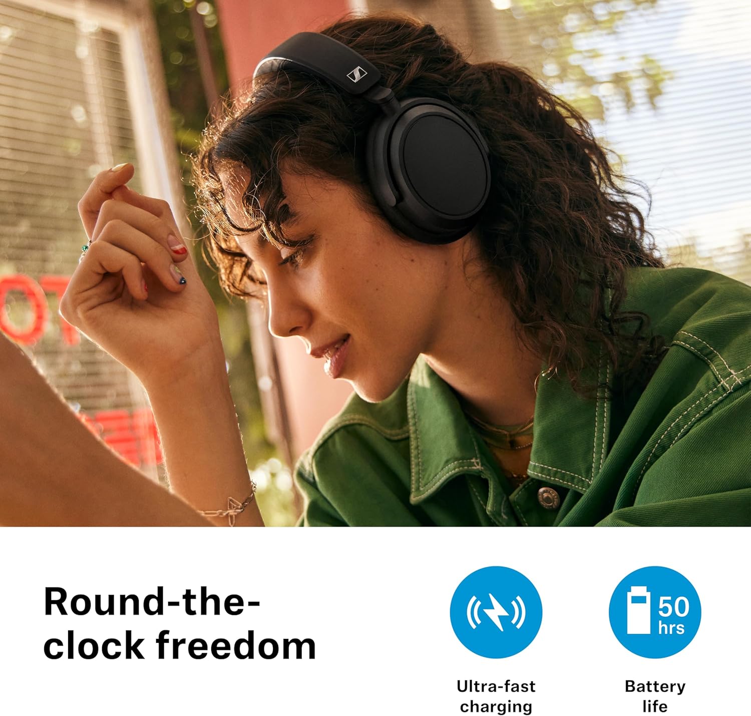 Sennheiser ACCENTUM Plus Wireless Bluetooth Headphones Noise Cancelling - Quick-Charge Feature, 50-Hr Battery Playtime, Adaptive Hybrid ANC, Bluetooth Over Ear Headphones for Traveling, School, Black