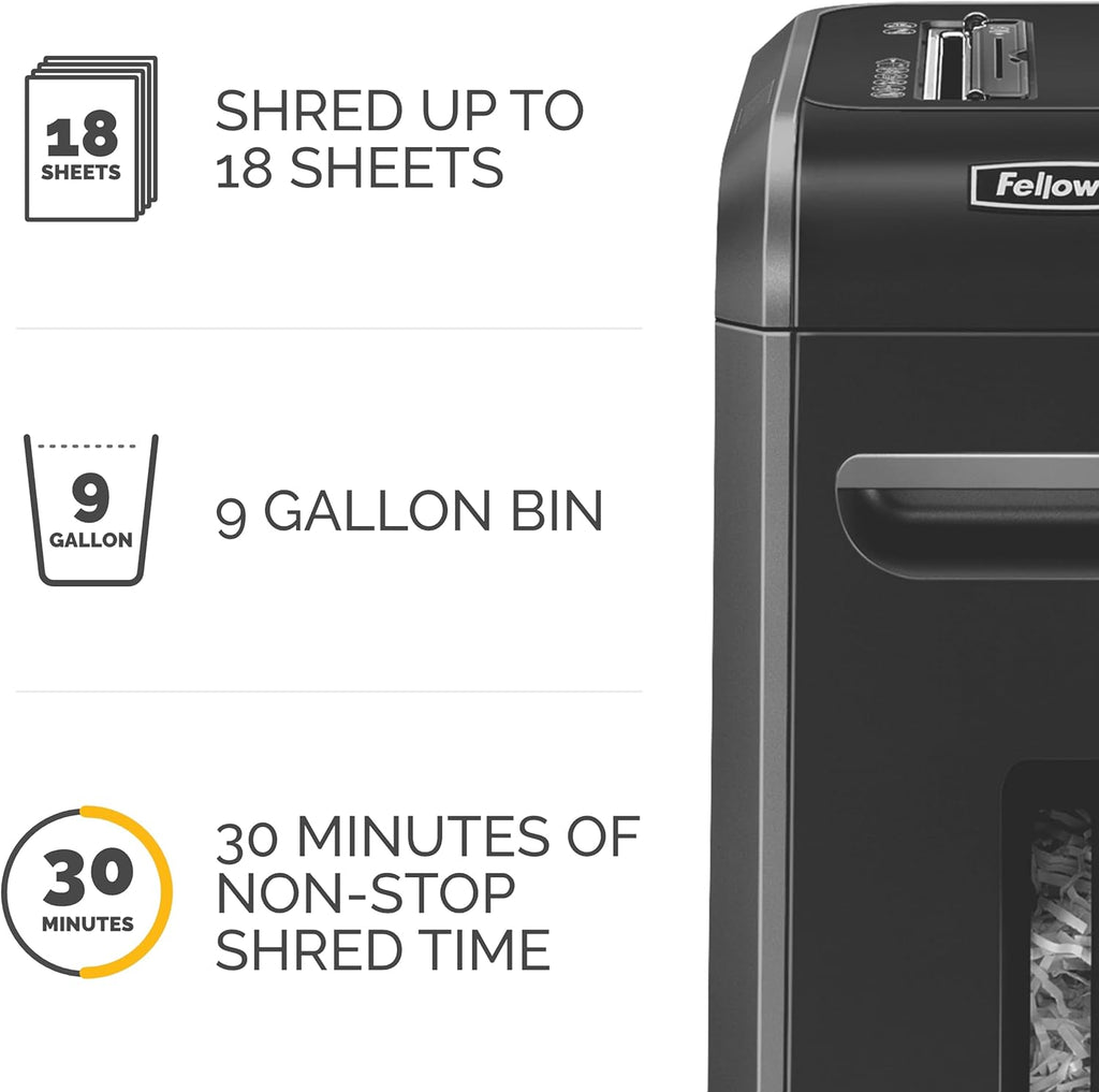 Fellowes Powershred 99Ci 18-Sheet 100% Jam-Proof Heavy Duty Crosscut Paper Shredder Machine for Office and Home, Black/Gray 3229912