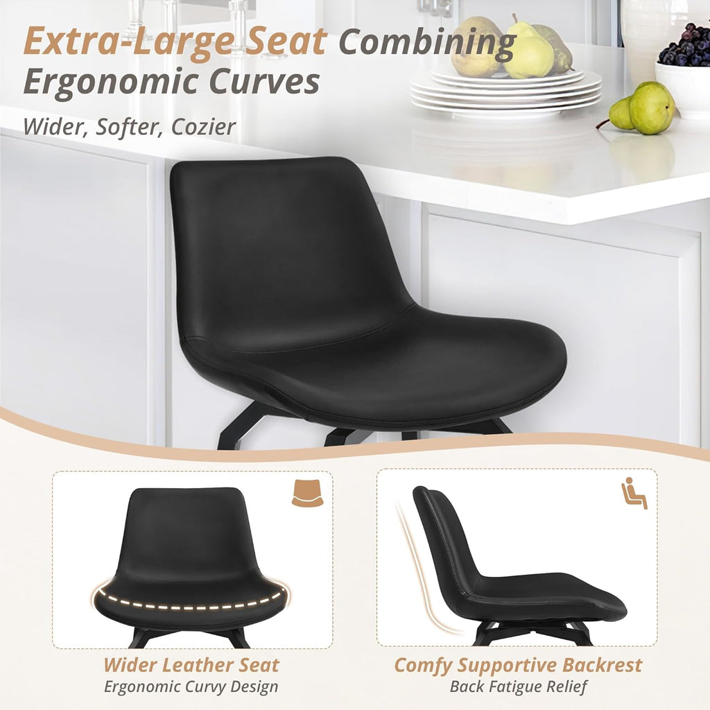 LUE BONA 360° Swivel Bar Stools Set of 3, 26 Inch Counter Height Bar Stools, Modern Faux Leather with Enlarged Seats, Metal Legs for Kitchen Island, Dining, Black
