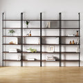 Nathan James Theo 6-Shelf Tall Bookcase, Wall Mount Bookshelf with Natural Wood Finish and Industrial Metal Frame, Nutmeg/Matte Black, Set of 4