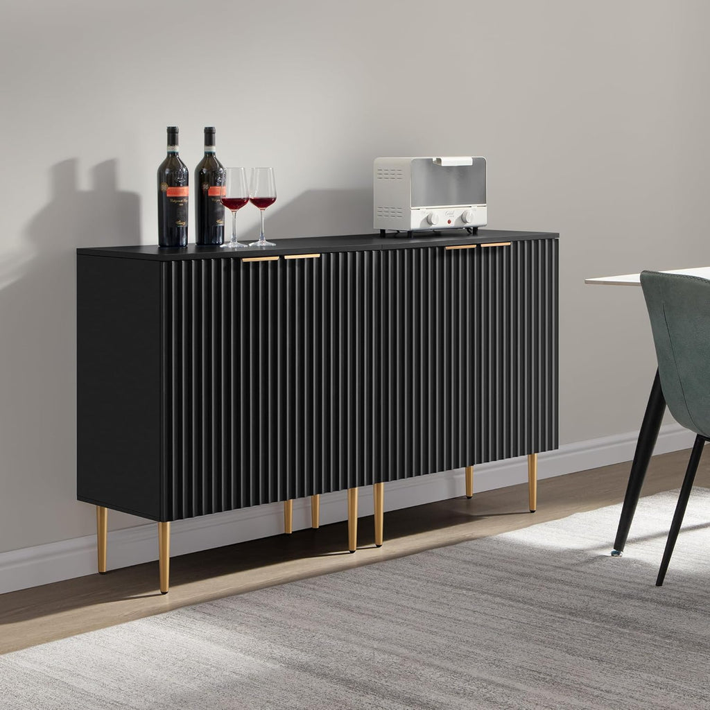 SICOTAS 57" Modern Sideboard Buffet Cabinet - Elegant Storage Credenza with 4 Doors & Adjustable Shelf, Space-Saving Console Coffee Bar Table for Entryway, Kitchen, Living Room or Hallway