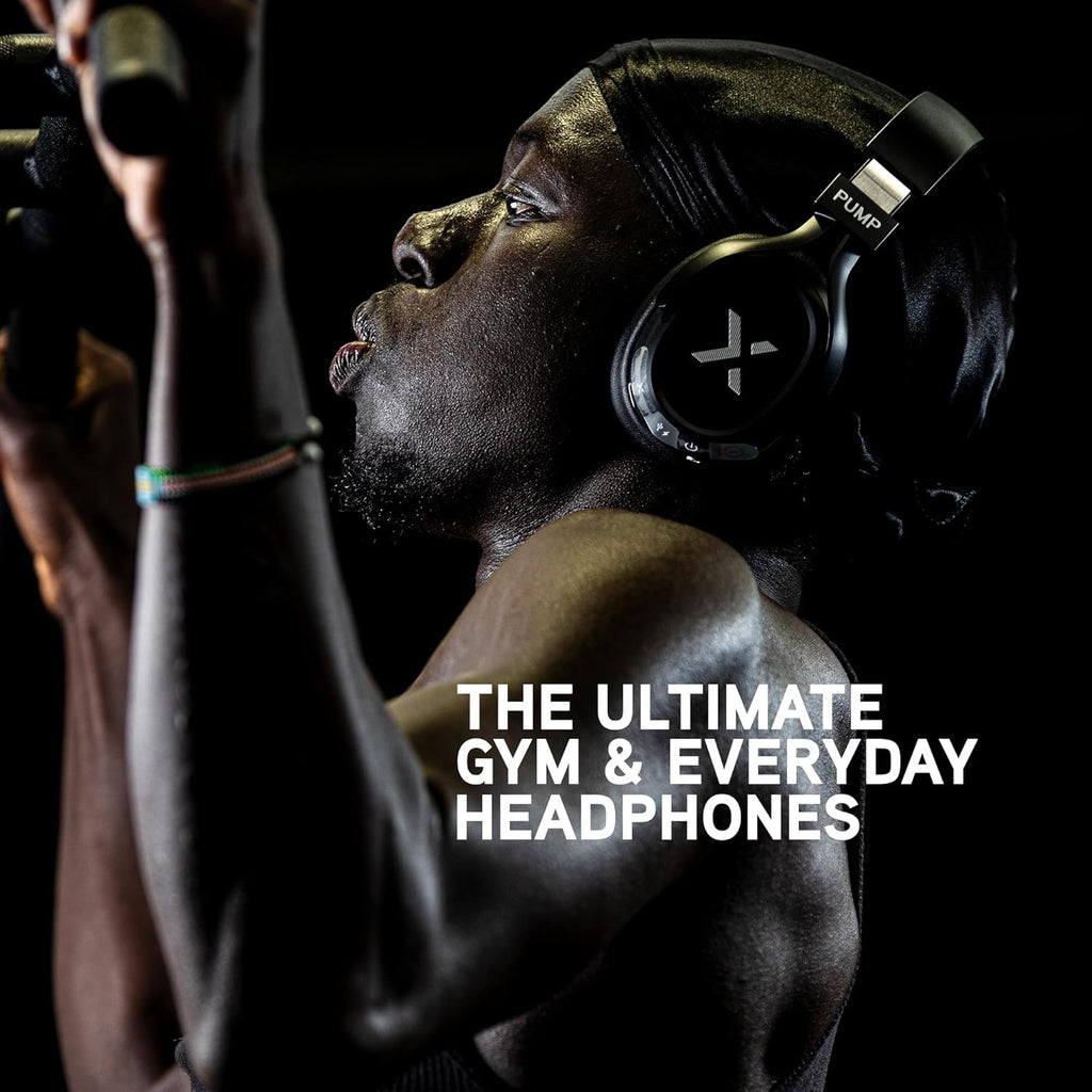BlueAnt Pump X Wireless Over-Ear Headphones, Bluetooth, Powerful Bass, Active Noise Cancelling & Transparency Mode, Interchangeable Ear Cups, All-Day Comfort for Gym and Training, White/Gold