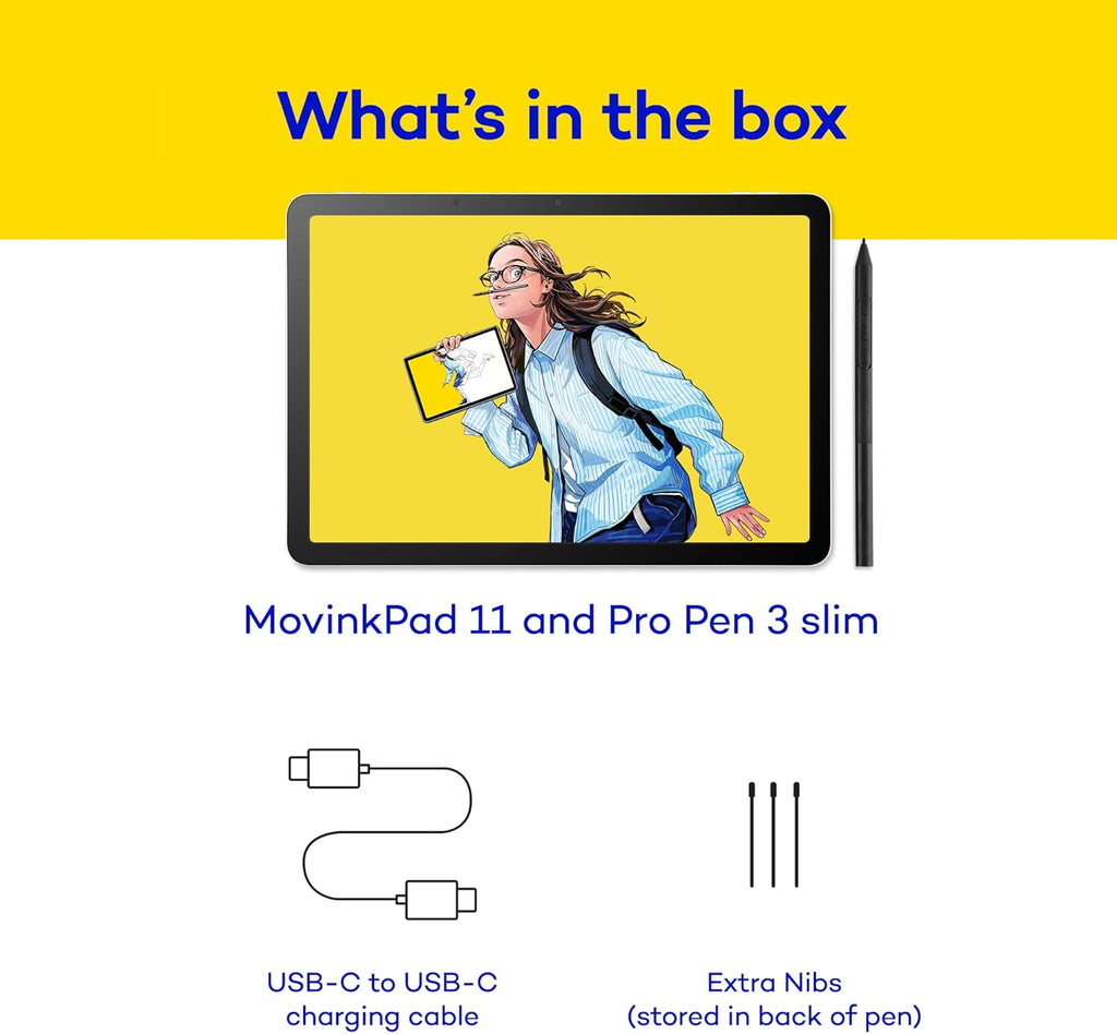 Wacom MovinkPad 11, Android Mobile Drawing Tablet, 11" with Battery-Free Slim Pro Pen 3, 8GB RAM/128 GB Storage, Quick Draw Feature, Anti-Glare Etched Glass Matte Screen, No Computer Needed