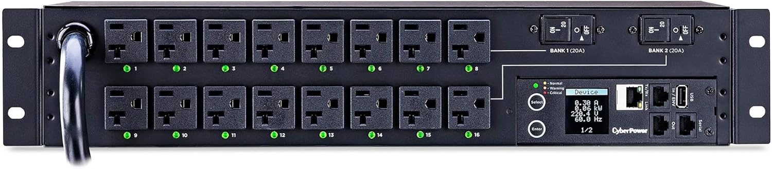 CyberPower PDU41003 Switched PDU, 120V/30A, 16 Outlets, 2U Rackmount