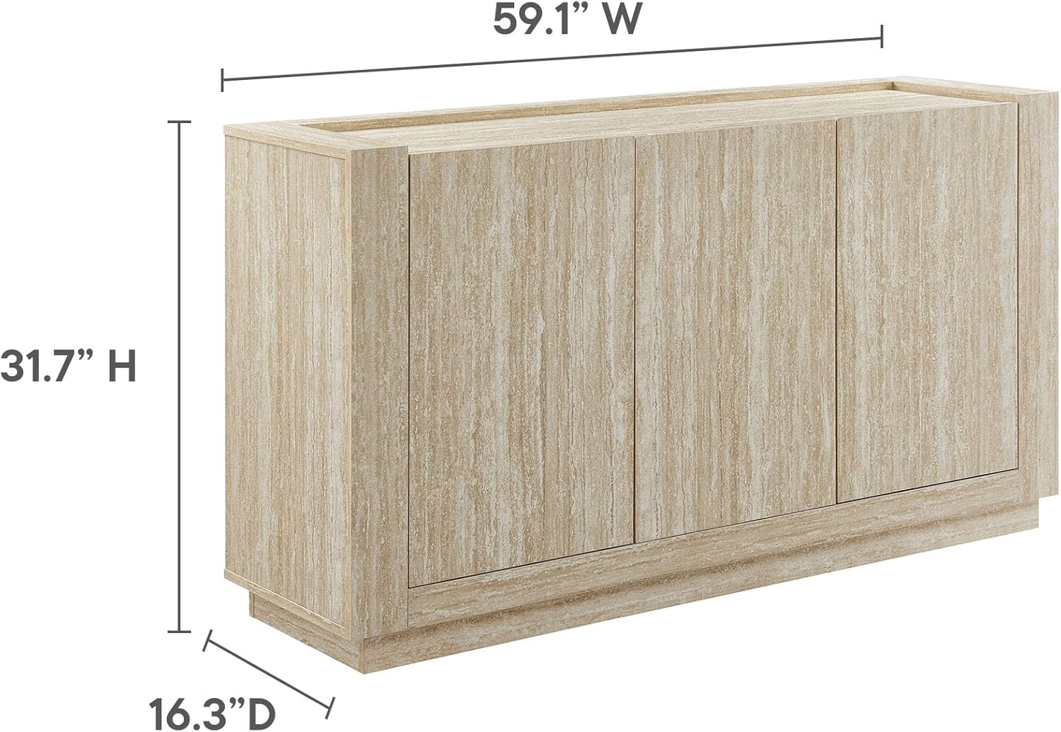 Modway Hollis Sideboard with Faux Travertine Finish - Large 59 Inch 3 Door Storage Buffet Cabinet with Adjustable Shelves for Living Room, Dining Room, Entryway, Hallway, Kitchen in Travertine