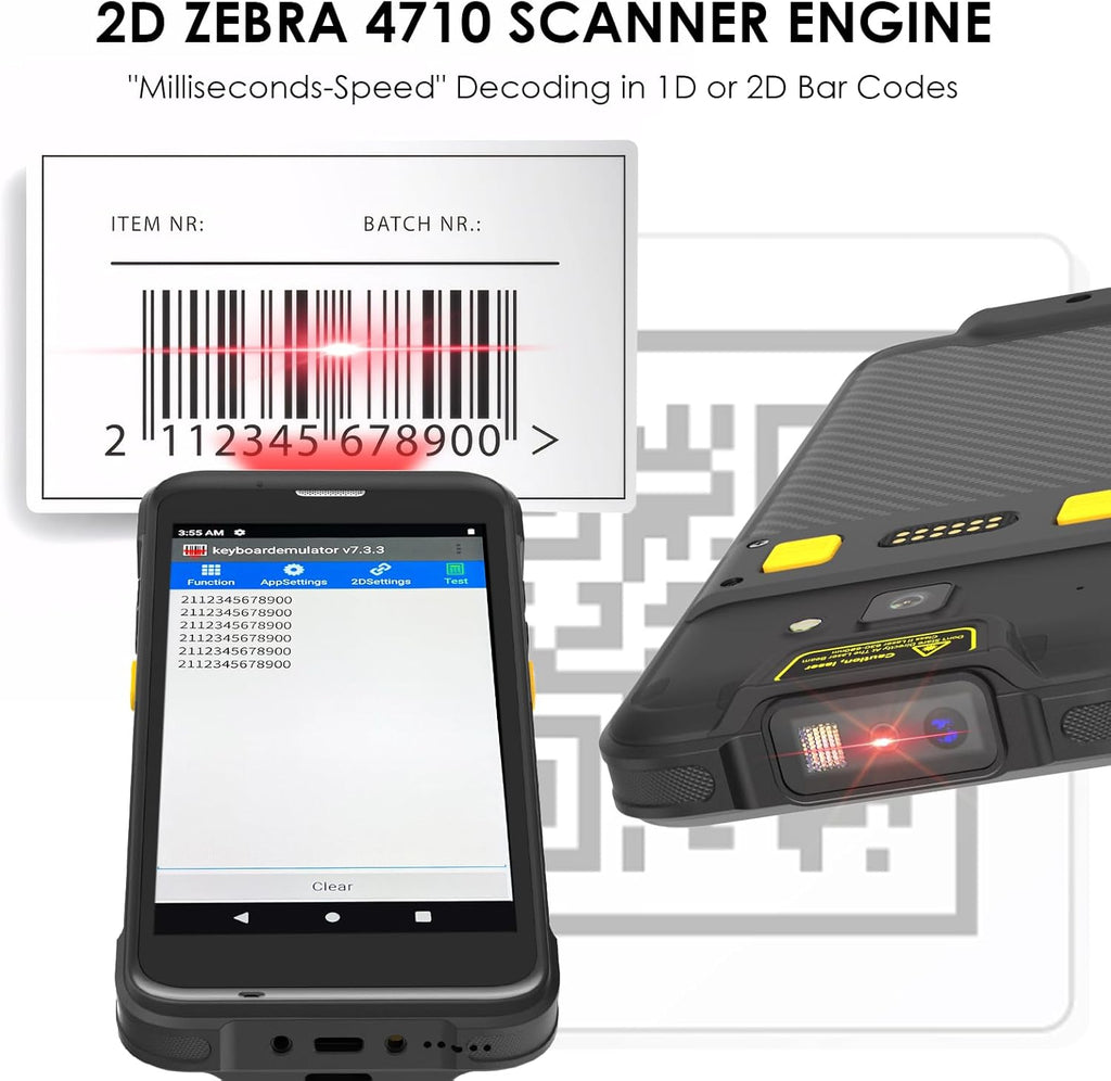 Android 13 Barcode Scanner Handheld Mobile Computer 4GB+64GB Rugged Data Terminal PDA with 1D/2D Zebra-SE4710 Reader Bluetooth Wi-Fi 6 NFC 4G for Logistics, Warehouse, Retail