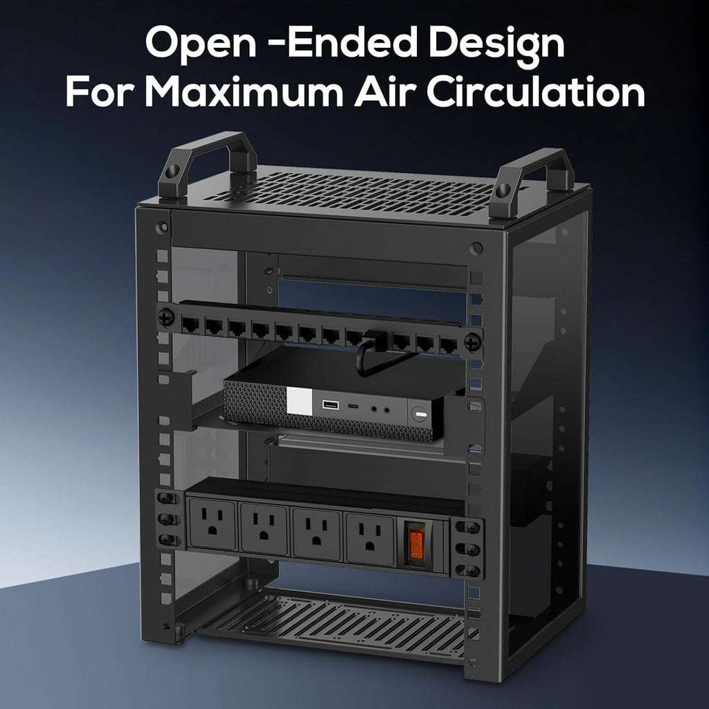 6U Network Rack Unit with Rack-Mounted PDU Power Outlets, a 10-inch Mini Server Rack, and a Depth of 7.87 inches. Suitable for IT Equipment, Networks, Servers, Audio and Video Equipment.