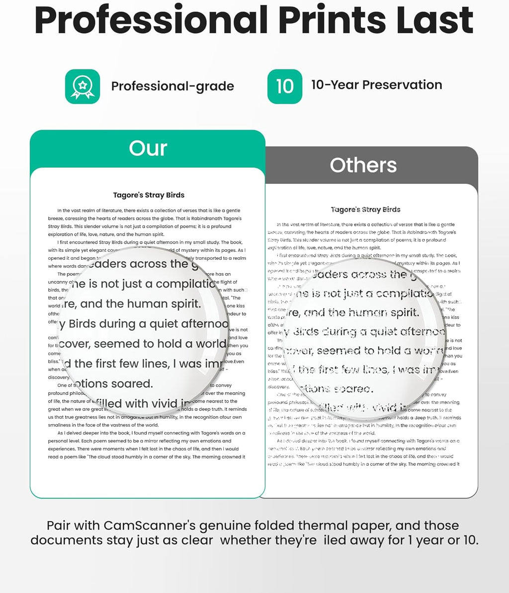 P1 Pro Ink-Free Thermal Printer, Portable US Letter Size Bluetooth Printer with 1 Roll Paper, for iPhone Android Computer, Home Office Use