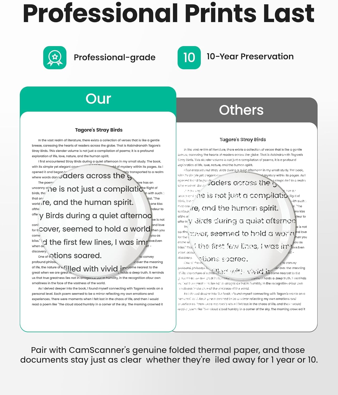 P1 Pro Ink-Free Thermal Printer, Portable US Letter Size Bluetooth Printer with 1 Roll Paper, for iPhone Android Computer, Home Office Use