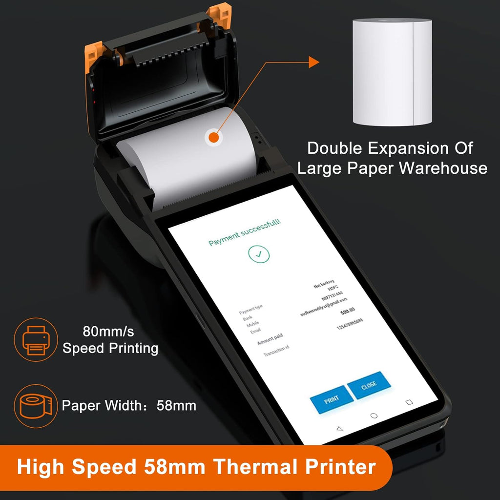 symcode Thermal POS Receipt Printer with Android 8.1 OS 5.5" Touch Screen Terminal Handheld PDA Printer, Support Wi-Fi Bluetooth, Support Loyverse, Kyte, iReap, Built-in Google Play