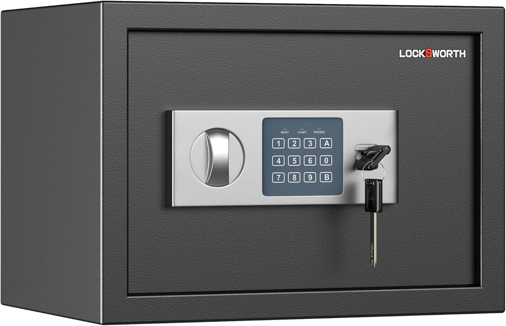 Locksworth Safe for Home, 0.6 Cubic Feet Safety Box, Lock Box for Money, Jewelry, Documents and Guns, Digital Security Safe for Office, Hotel and Personal Use, 13.8"W x 9.8"D x 9.8"H