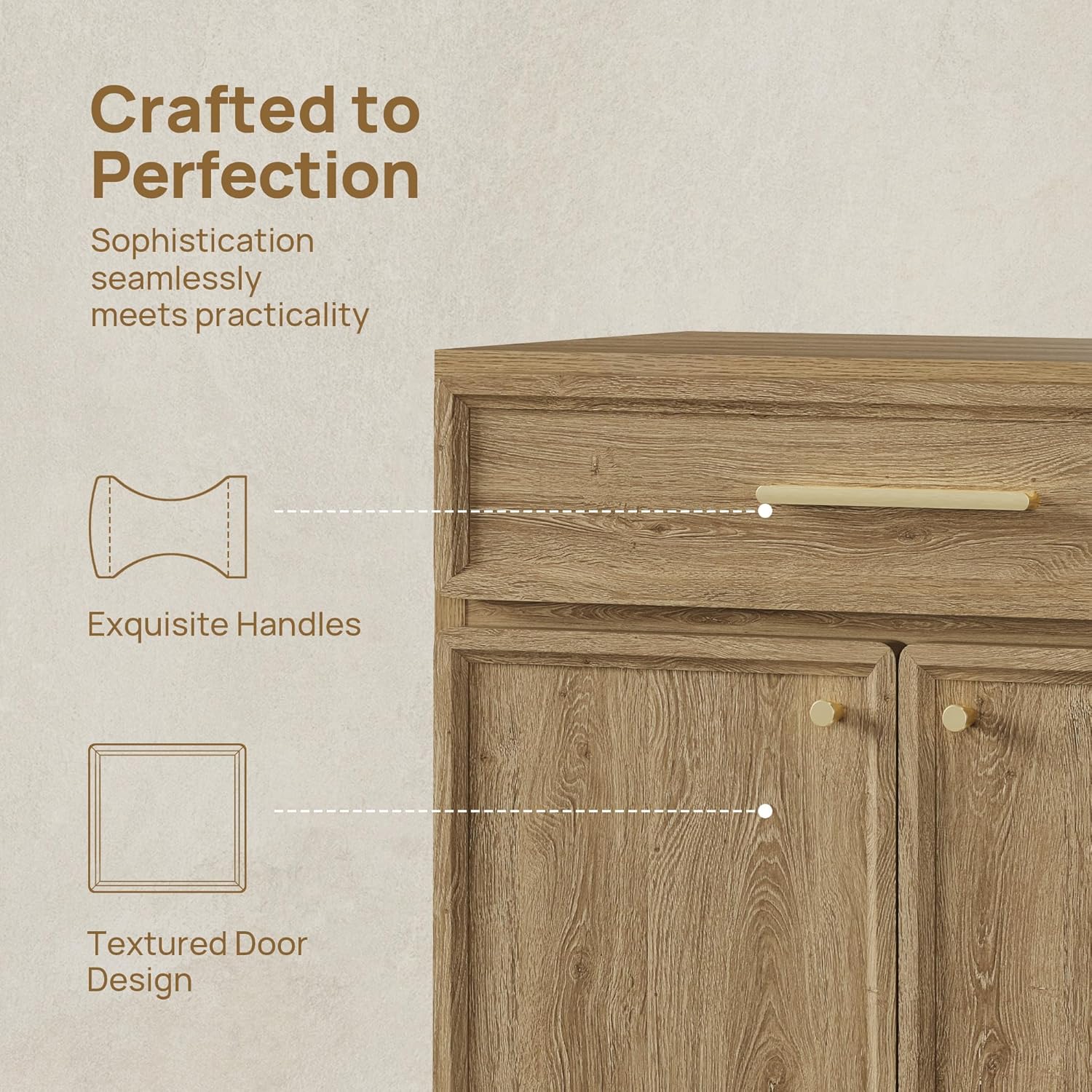 SICOTAS Buffet Cabinet with Storage Tall Modern Accent Storage Cabinet with Doors and Shelves 90 inch Wide Wooden Sideboard Credenza Buffets Console Table Coffee Bar for Kitchen Dining Living Room
