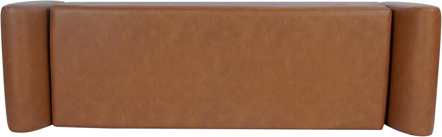 HomePop Modern Storage Bench with Wood Legs |Homepop Home Décor|Bench with Storage for Living Room & Bedroom - Faux Leather Brown