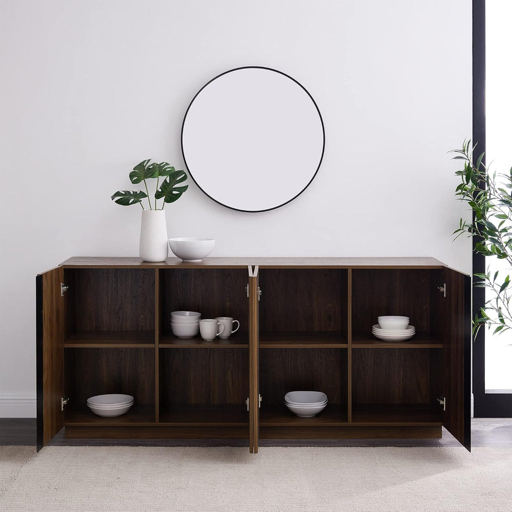 Walker Edison Liss Contemporary 4-Door Minimalist Sideboard 70 Inch Dark Walnut