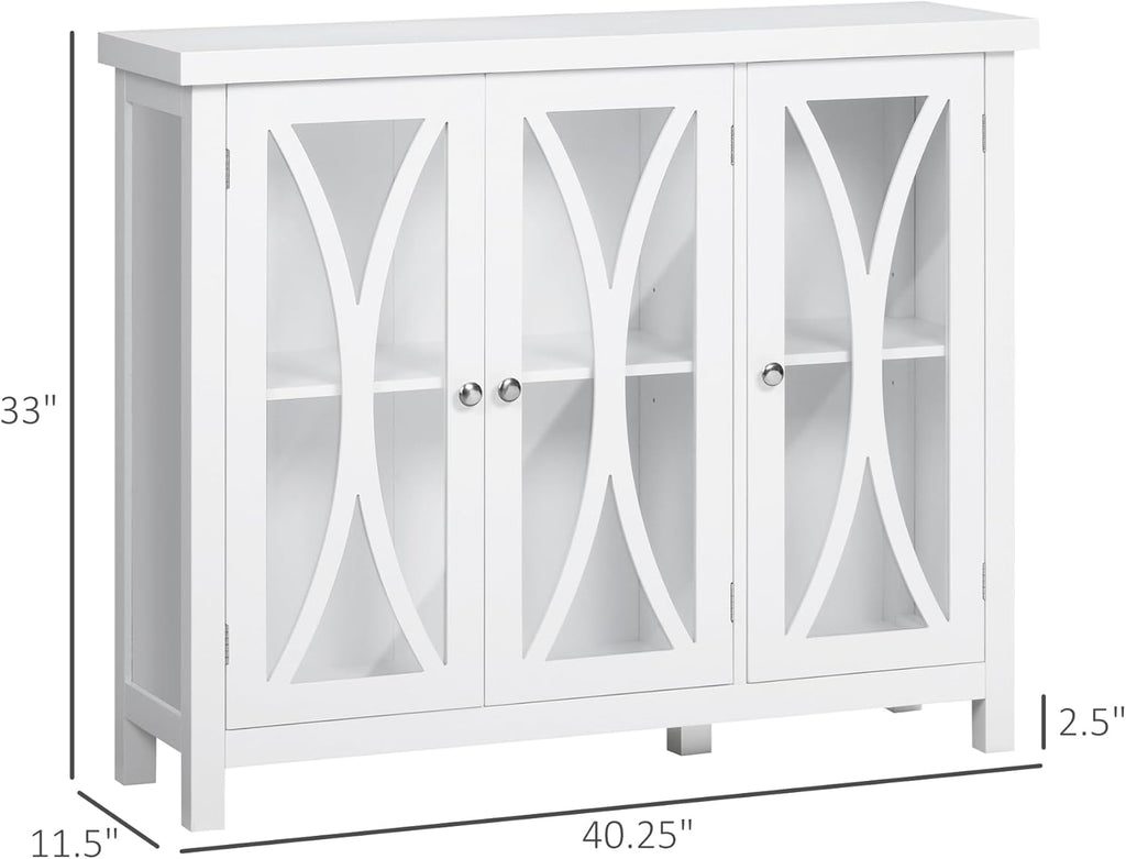 HOMCOM Modern Kitchen Sideboard, Buffet Cabinet with 2 Storage Cupboard, Glass Doors for Living Room, Bedroom, White