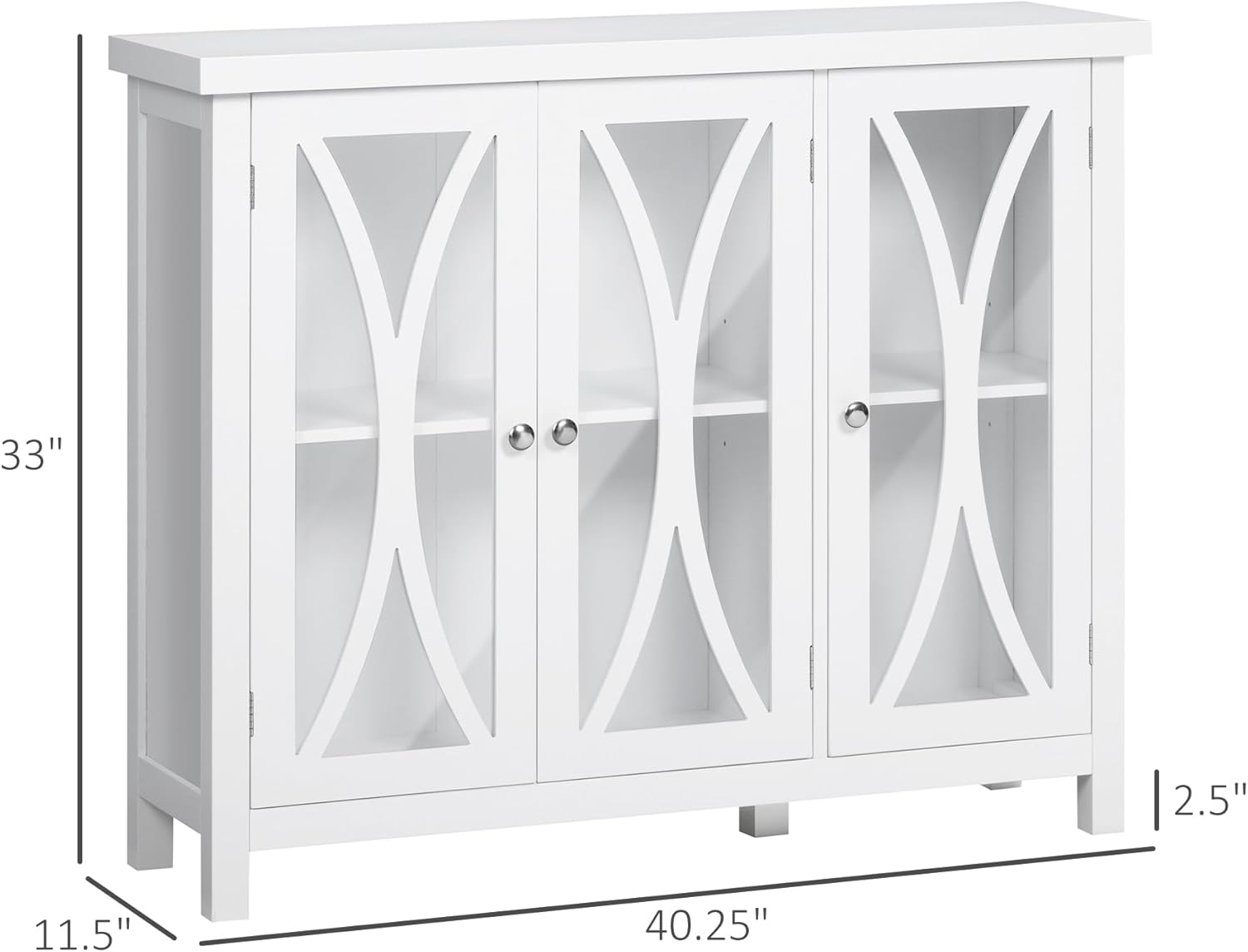 HOMCOM Modern Kitchen Sideboard, Buffet Cabinet with 2 Storage Cupboard, Glass Doors for Living Room, Bedroom, White