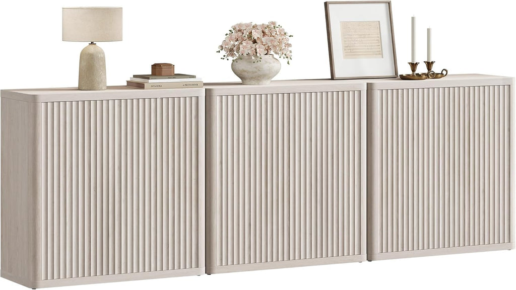 SICOTAS Buffet Cabinet with Storage 103.8" Sideboard Accent Modern Credenza with Doors & Shelves Fluted Tall Media Console Mid Century Coffee Bar Table for Living Room Kitchen Dining Room Hallway