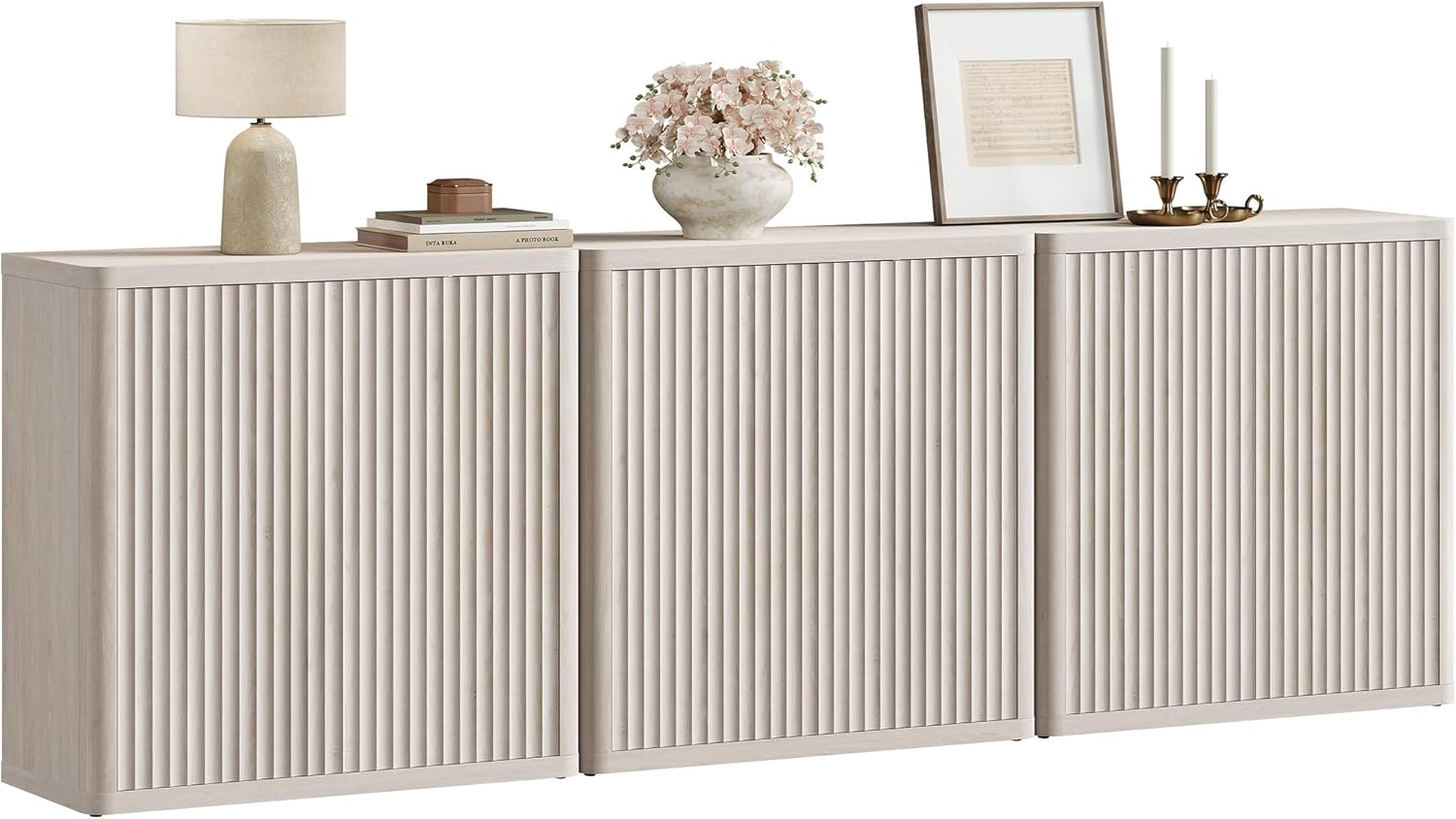 SICOTAS Buffet Cabinet with Storage 103.8" Sideboard Accent Modern Credenza with Doors & Shelves Fluted Tall Media Console Mid Century Coffee Bar Table for Living Room Kitchen Dining Room Hallway