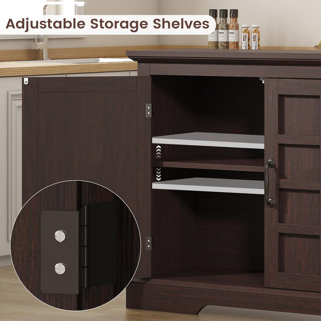 VVFLU 70" Sideboard Buffet Cabinet with Storage, Coffee Bar Cabinet with and 4 Doors, Long Wider Storage Cabinet Modern Farmhouse, Brown Wood, for Kitchen, Dining Room, Living Room