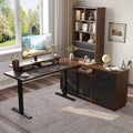 ONBRILL Home Office Furniture Sets, 55'' Standing Desk with 55'' File Cabinet, Electric Height Adjustable Standing Desk with 71'' Tall Modern Bookshelf, Home Office Furniture Set, Walnut