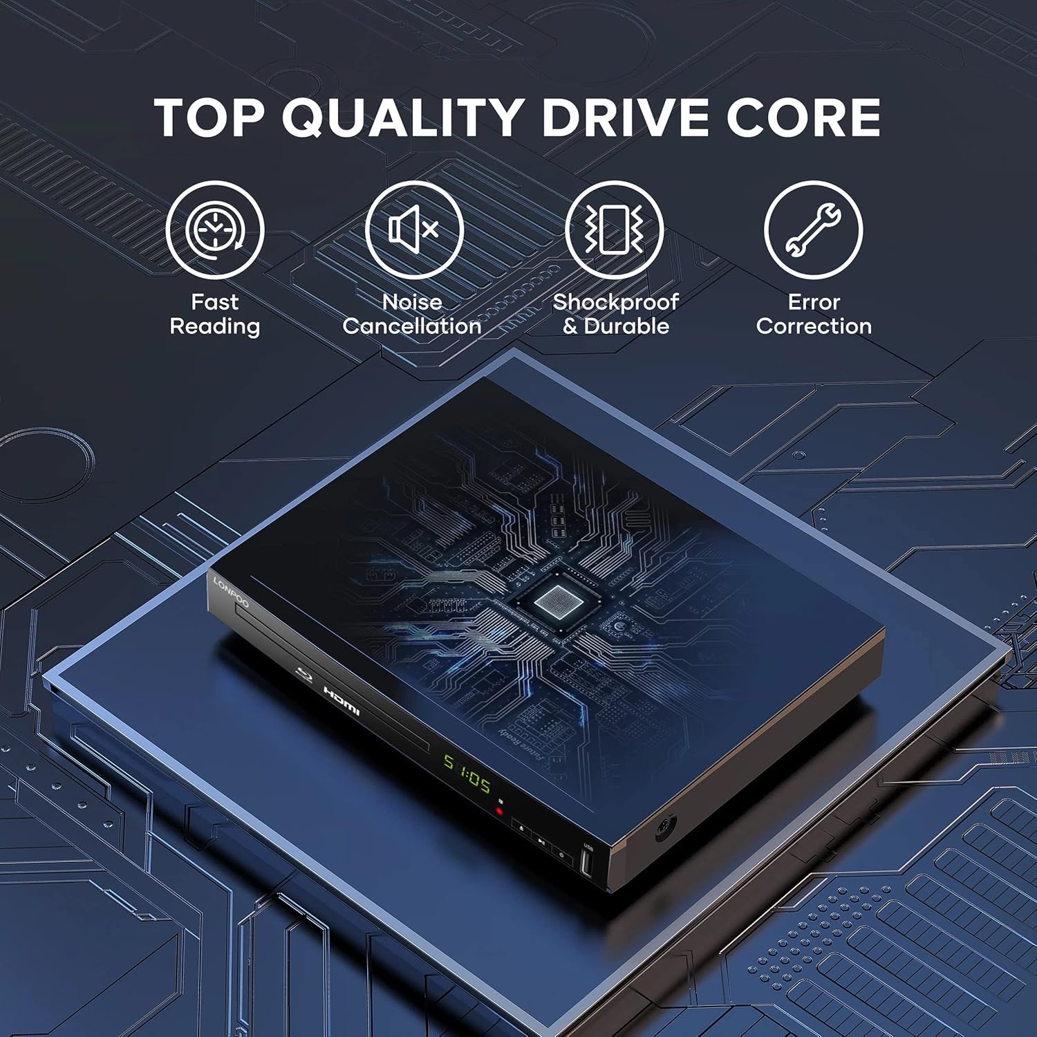 Blu Ray DVD Player,Full HD Blu-ray Disc Player CD Players with Easy Hook Up and User Friendly, 1080P Home Theater DVD Player with HDMI Output, Support HDD and USB Playback